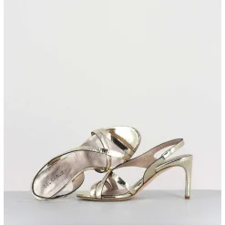 Sandales Talon Fin Slingback En Cuir Metallise Dore - 11527 Viper Platino