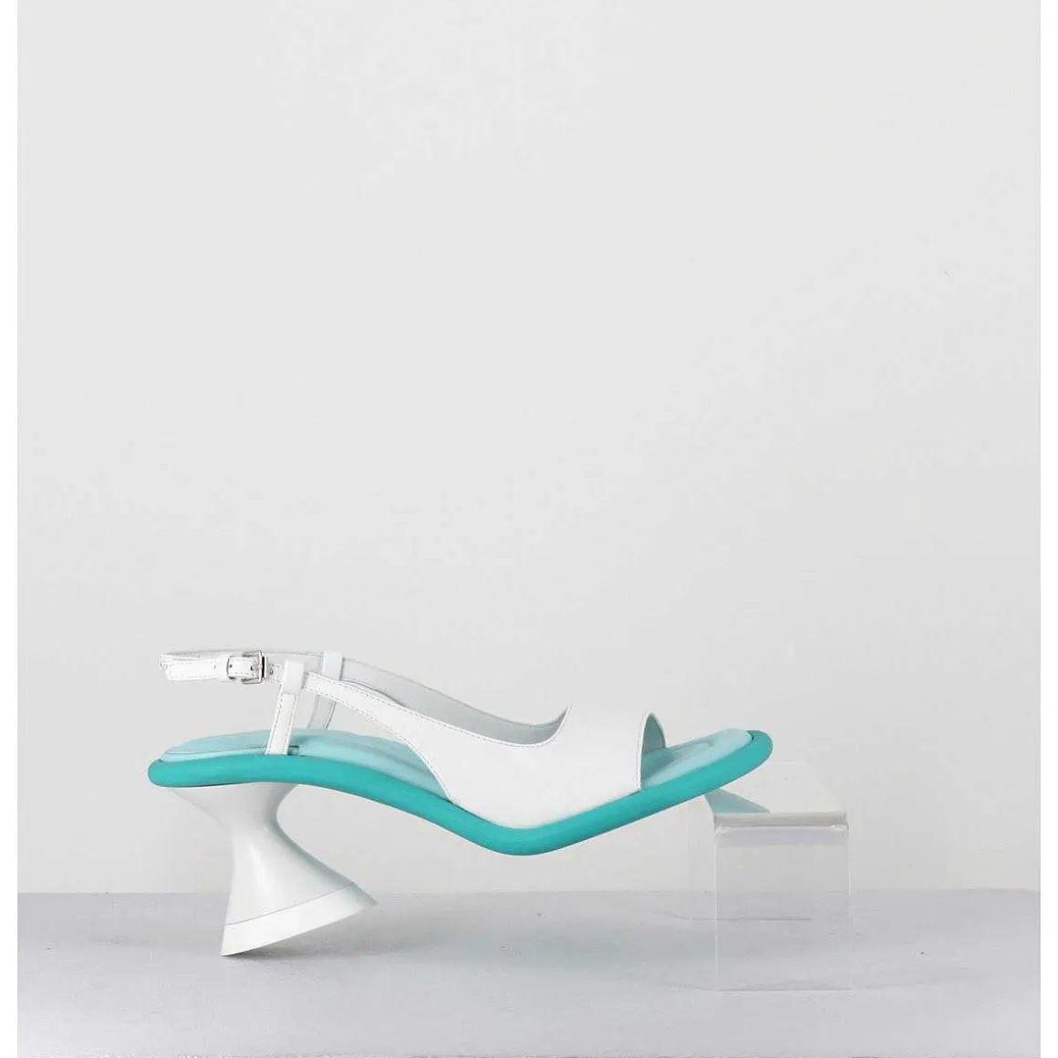 Sandales Talon Geometrique Blanc & Bleu - A5411 Bianco Acqua