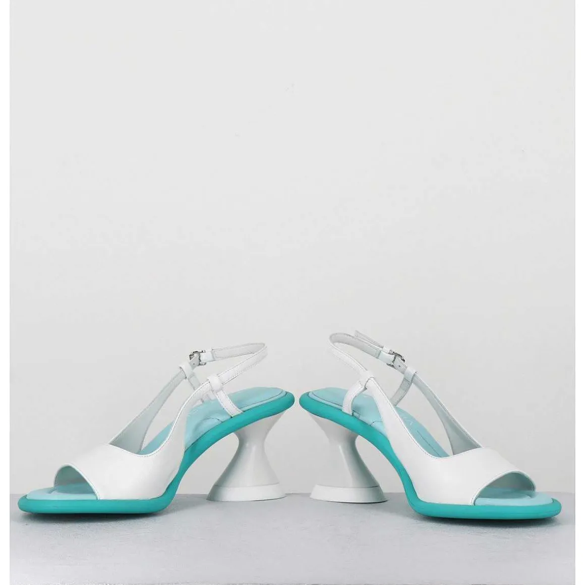 Sandales Talon Geometrique Blanc & Bleu - A5411 Bianco Acqua