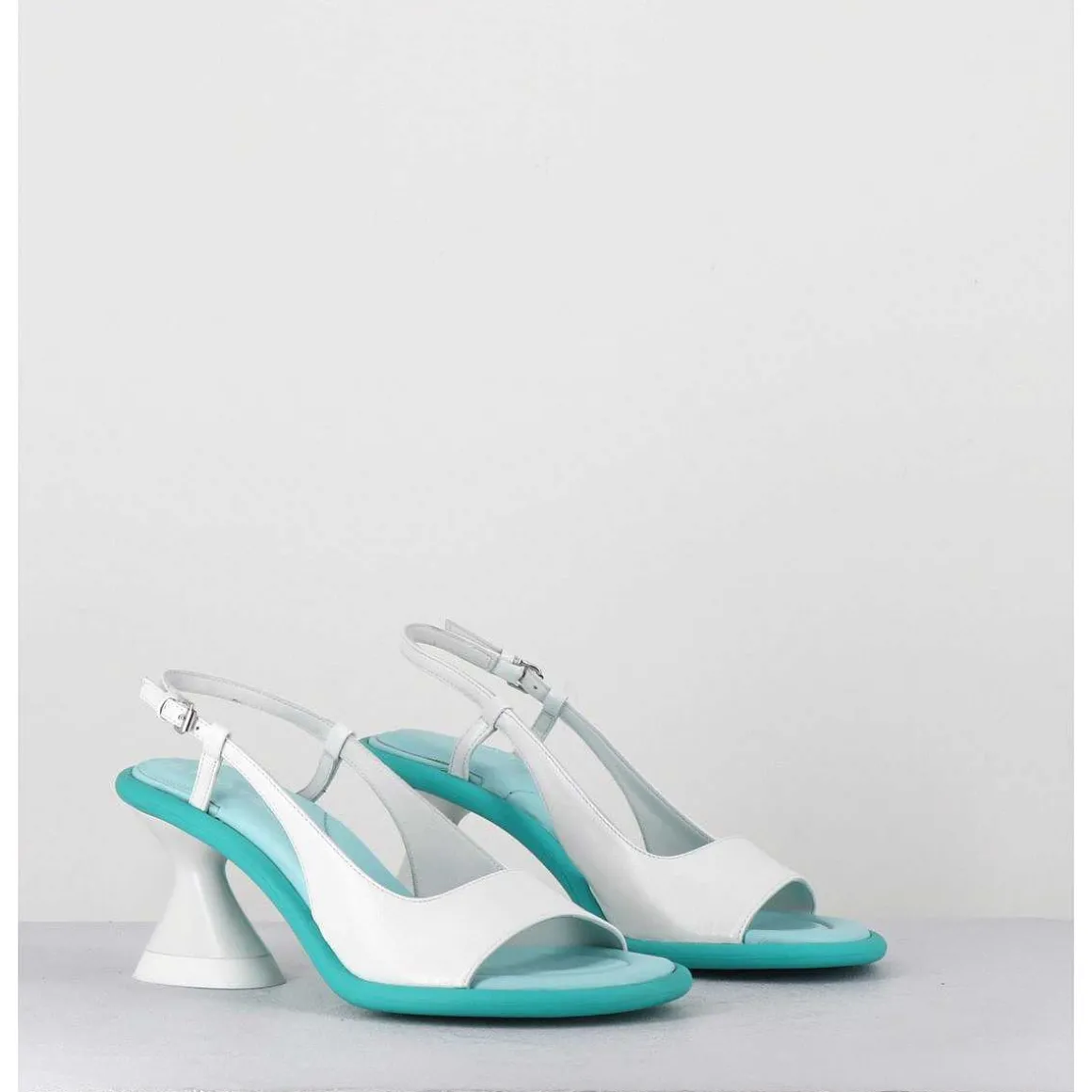 Sandales Talon Geometrique Blanc & Bleu - A5411 Bianco Acqua