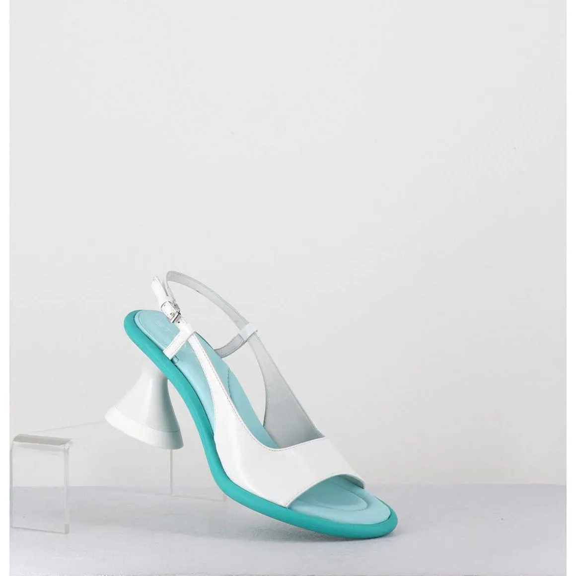 Sandales Talon Geometrique Blanc & Bleu - A5411 Bianco Acqua