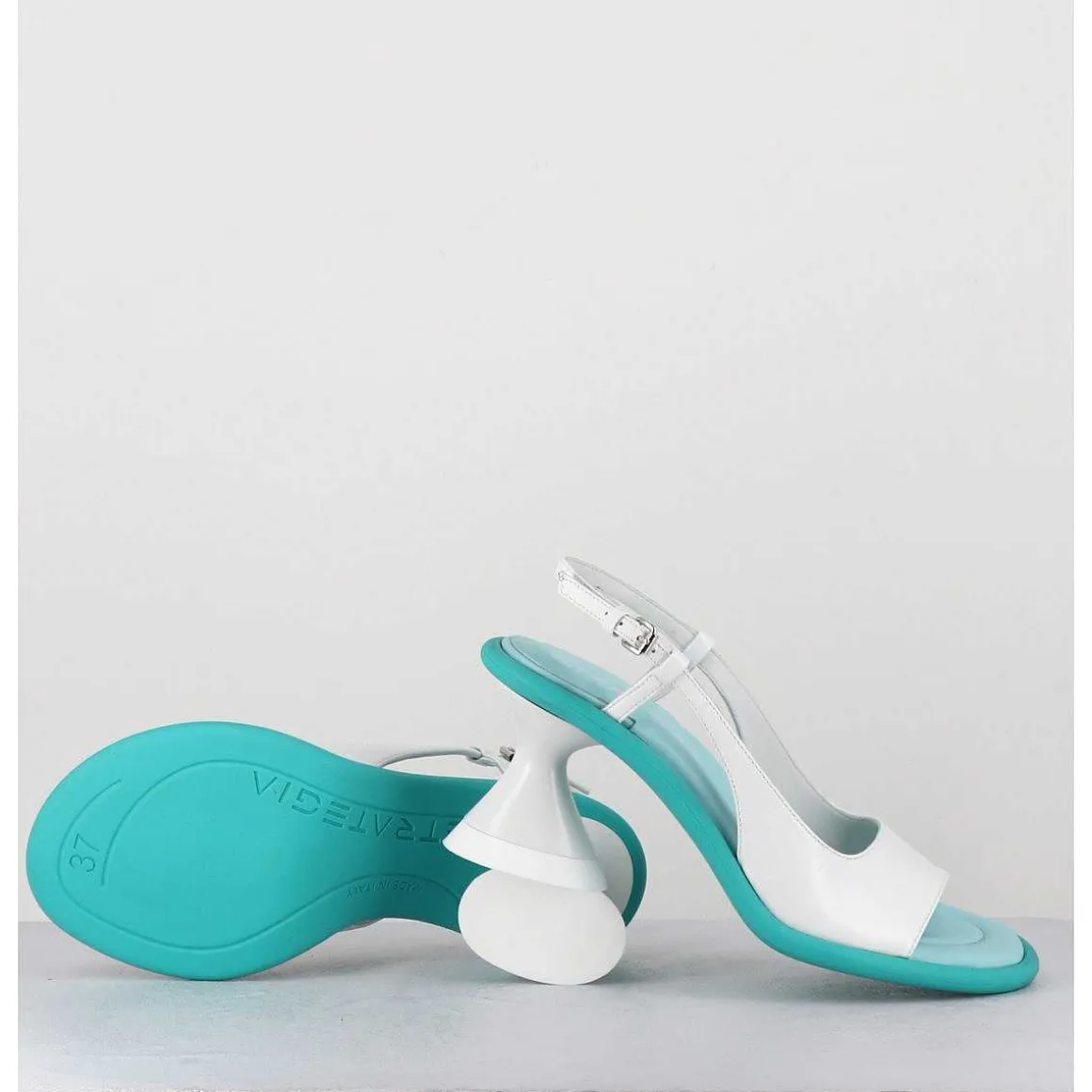 Sandales Talon Geometrique Blanc & Bleu - A5411 Bianco Acqua