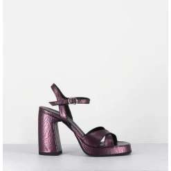 Sandales Talon Haut A Plateforme En Cuir Craquele Prune - Suma2 Crak Prugna