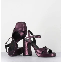 Sandales Talon Haut A Plateforme En Cuir Craquele Prune - Suma2 Crak Prugna