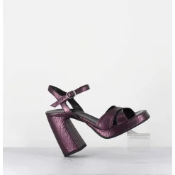 Sandales Talon Haut A Plateforme En Cuir Craquele Prune - Suma2 Crak Prugna