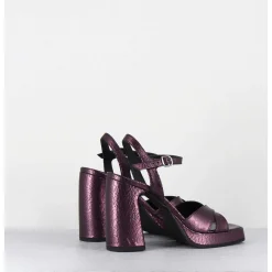 Sandales Talon Haut A Plateforme En Cuir Craquele Prune - Suma2 Crak Prugna