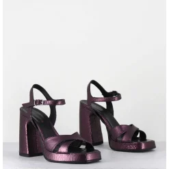 Sandales Talon Haut A Plateforme En Cuir Craquele Prune - Suma2 Crak Prugna