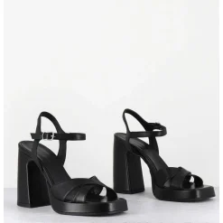 Sandales Talon Haut A Plateforme En Cuir Noir - Suma3 Fular Nero