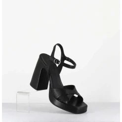 Sandales Talon Haut A Plateforme En Cuir Noir - Suma3 Fular Nero