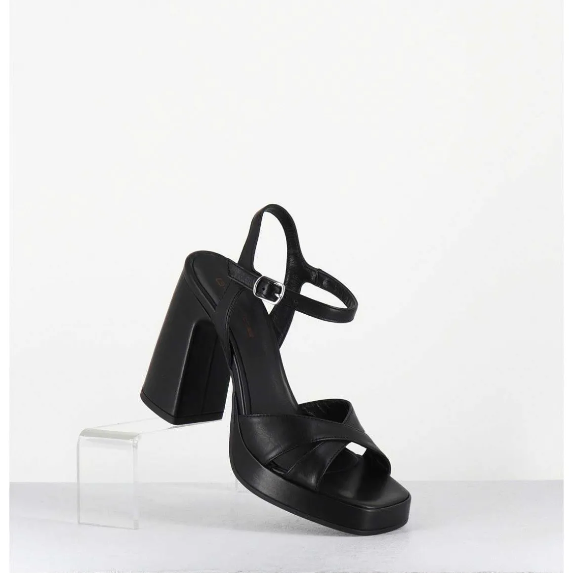 Sandales Talon Haut A Plateforme En Cuir Noir - Suma3 Fular Nero