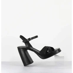 Sandales Talon Haut A Plateforme En Cuir Noir - Suma3 Fular Nero