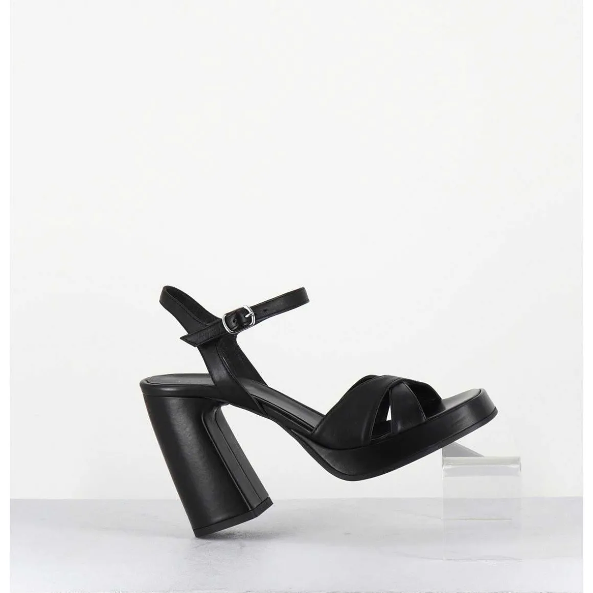 Sandales Talon Haut A Plateforme En Cuir Noir - Suma3 Fular Nero
