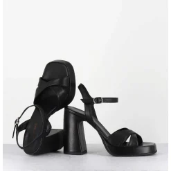 Sandales Talon Haut A Plateforme En Cuir Noir - Suma3 Fular Nero