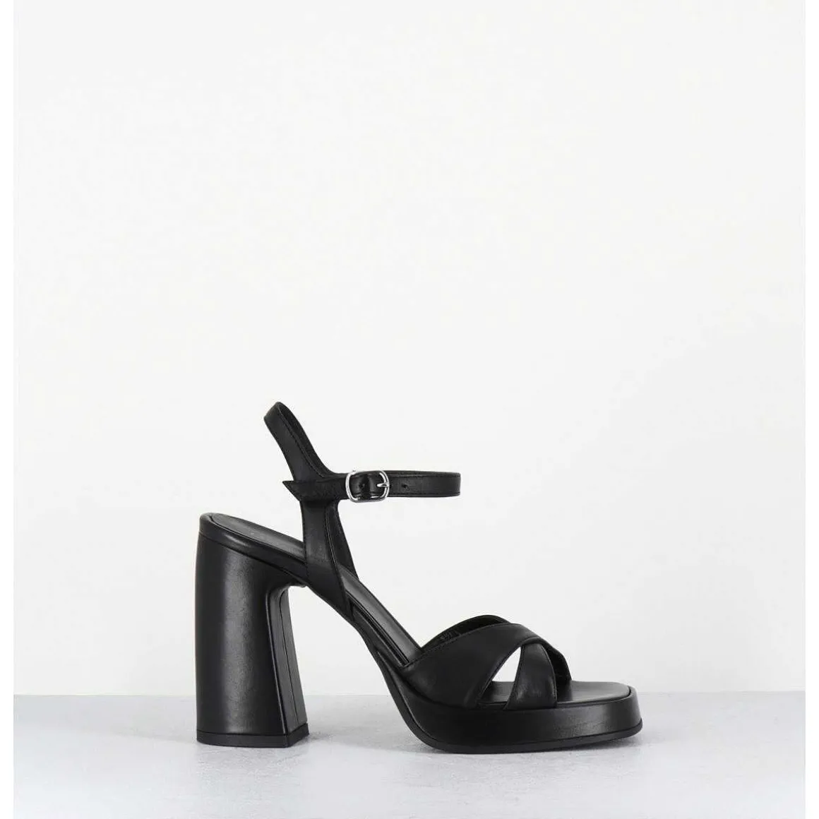 Sandales Talon Haut A Plateforme En Cuir Noir - Suma3 Fular Nero