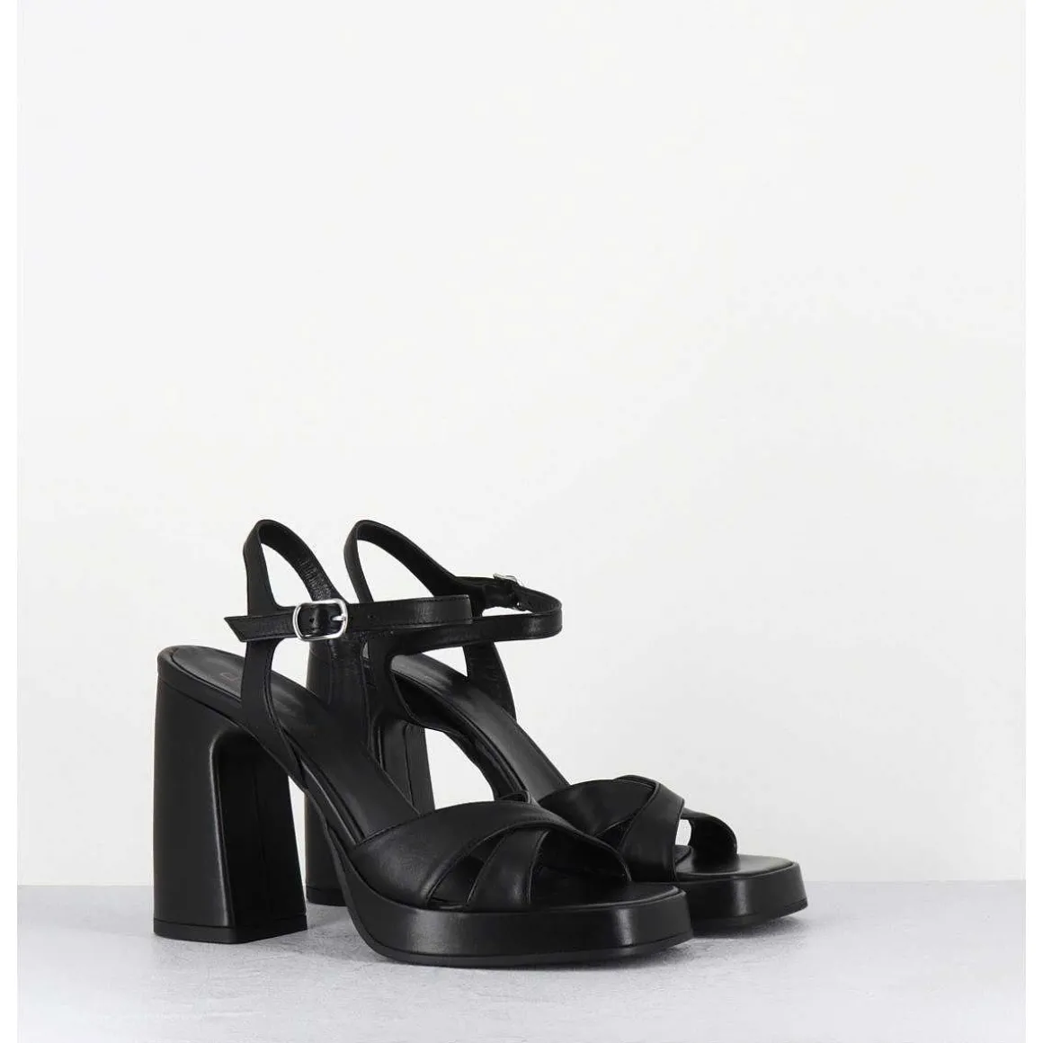Sandales Talon Haut A Plateforme En Cuir Noir - Suma3 Fular Nero