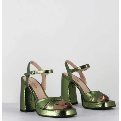 Sandales Talon Haut A Plateforme En Cuir Craquele Vert - Suma1 Crak Menta
