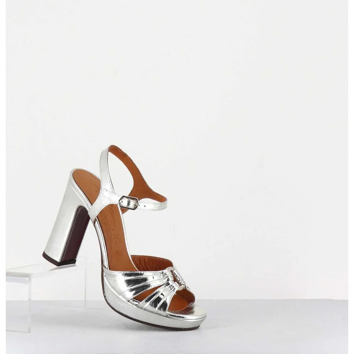 Sandales Talon Haut Cuir Metallise Argent - Chiva Porsche Silver