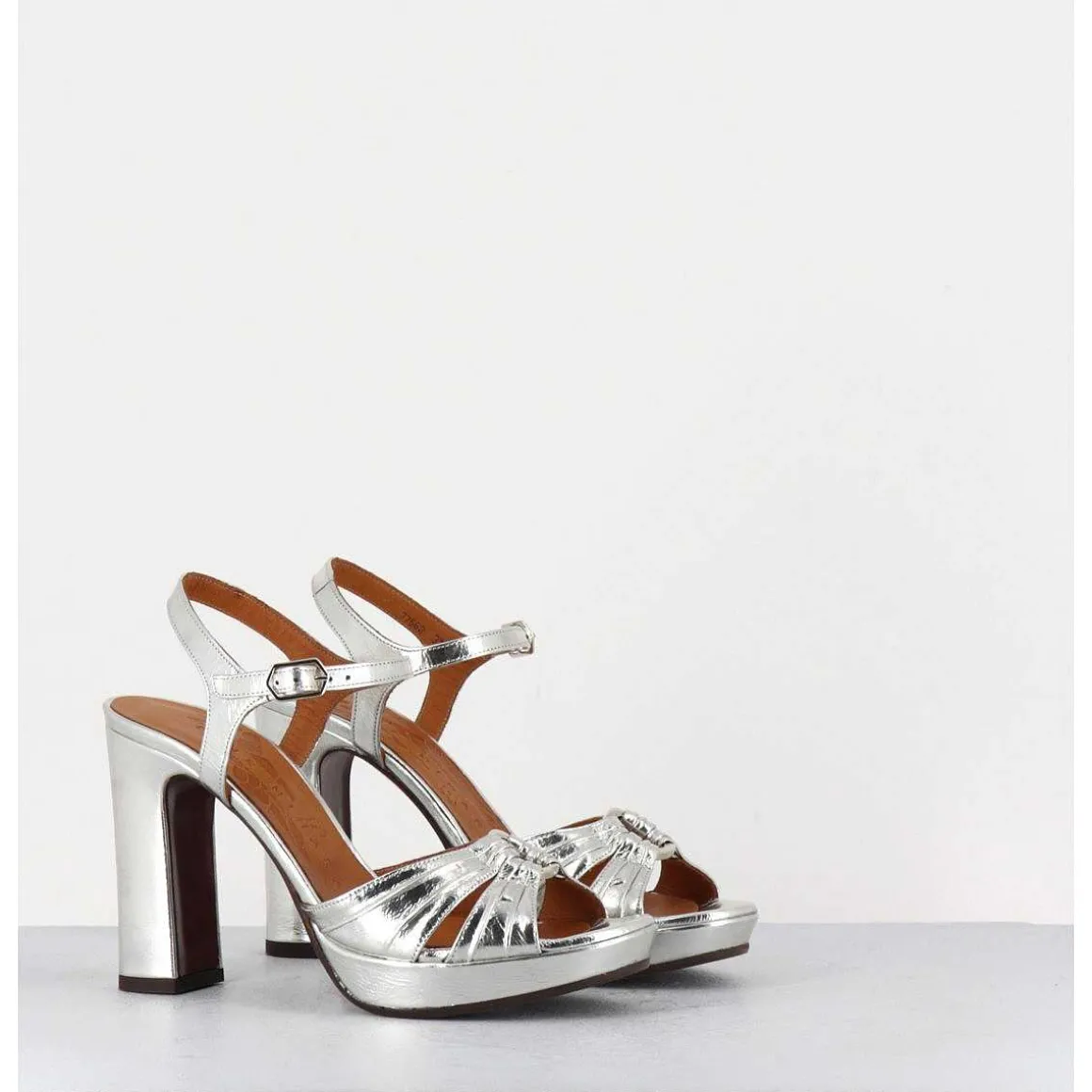 Sandales Talon Haut Cuir Metallise Argent - Chiva Porsche Silver