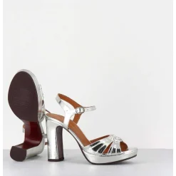 Sandales Talon Haut Cuir Metallise Argent - Chiva Porsche Silver