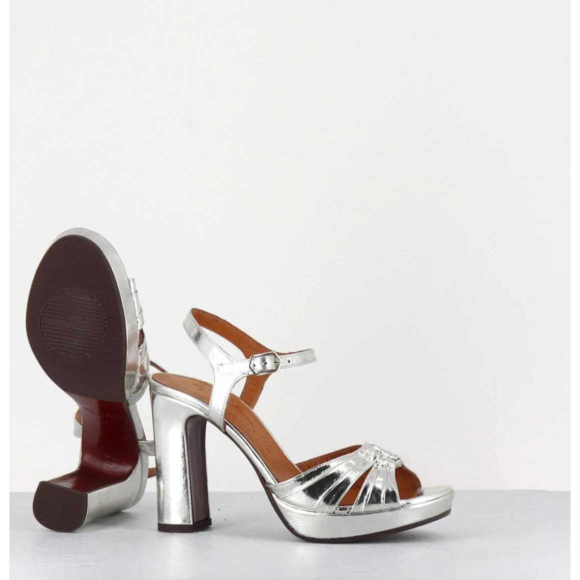 Sandales Talon Haut Cuir Metallise Argent - Chiva Porsche Silver