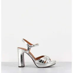Sandales Talon Haut Cuir Metallise Argent - Chiva Porsche Silver