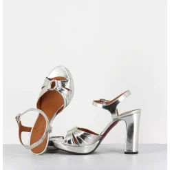 Sandales Talon Haut Cuir Metallise Argent - Chiva Porsche Silver