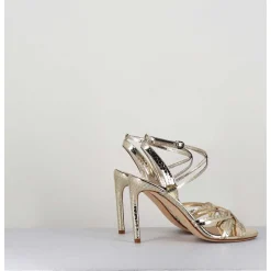Sandales Talon Haut Cuir Imprime Serpent Dore - 11119 Viper Platino
