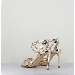 Sandales Talon Haut Cuir Imprime Serpent Dore - 11119 Viper Platino