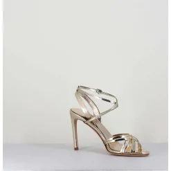 Sandales Talon Haut Cuir Imprime Serpent Dore - 11119 Viper Platino