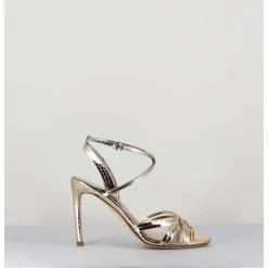 Sandales Talon Haut Cuir Imprime Serpent Dore - 11119 Viper Platino