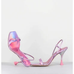 Sandales Talon Haut Cuir Metal Rose Iridescent - Ischia Cosmo Candy