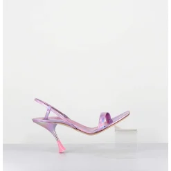 Sandales Talon Haut Cuir Metal Rose Iridescent - Ischia Cosmo Candy