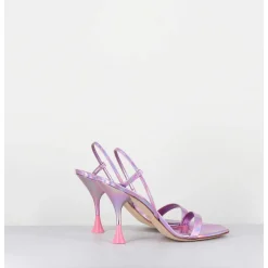 Sandales Talon Haut Cuir Metal Rose Iridescent - Ischia Cosmo Candy