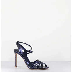 Sandales Talon Haut Cuir Imprime Serpent Bleu Nuit - 11119 Viper Oceano