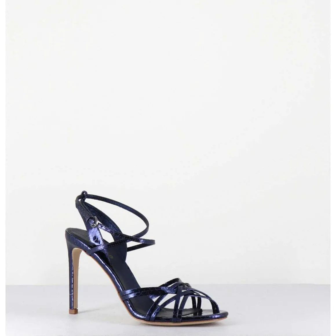 Sandales Talon Haut Cuir Imprime Serpent Bleu Nuit - 11119 Viper Oceano