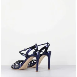 Sandales Talon Haut Cuir Imprime Serpent Bleu Nuit - 11119 Viper Oceano