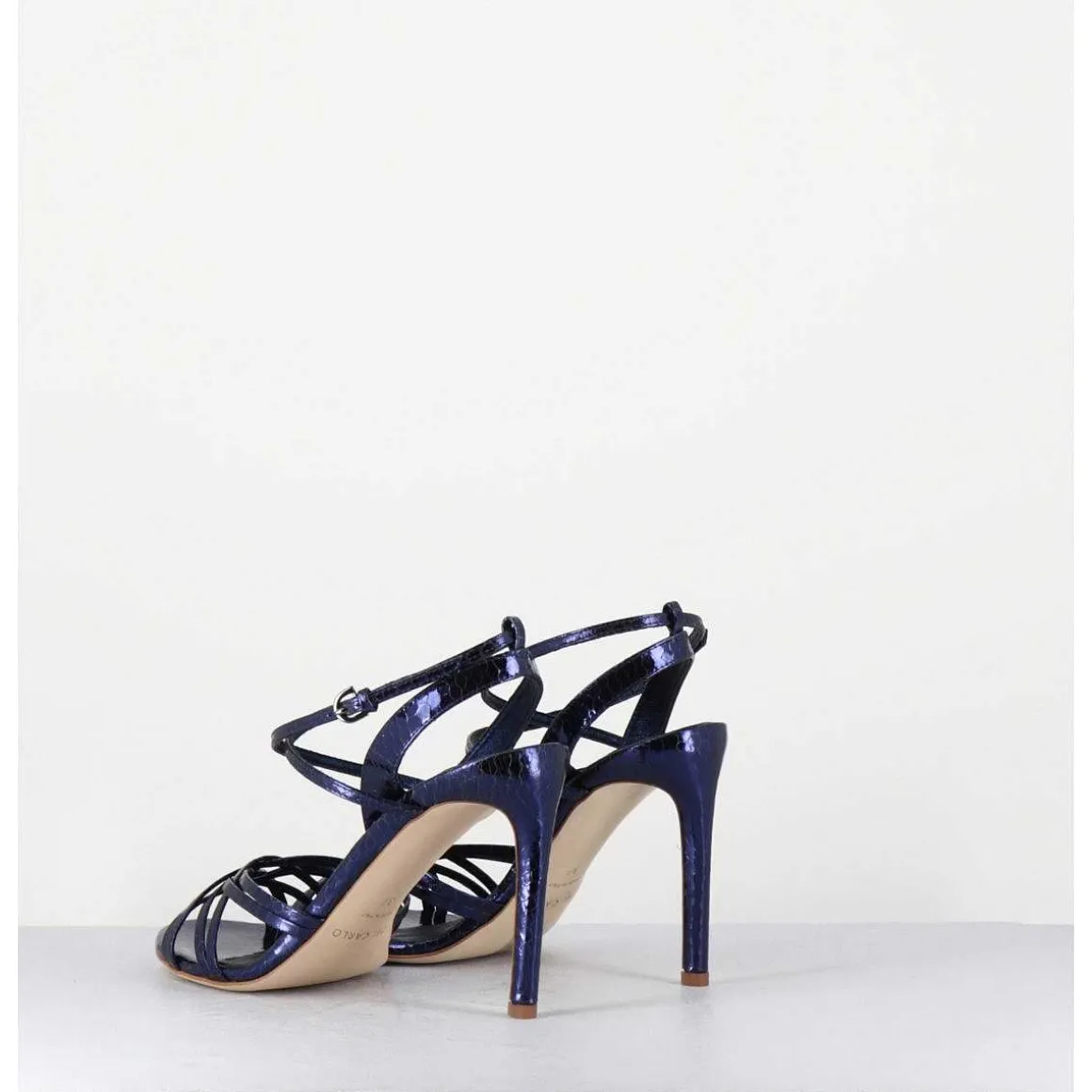 Sandales Talon Haut Cuir Imprime Serpent Bleu Nuit - 11119 Viper Oceano