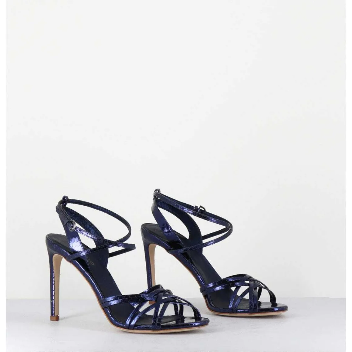 Sandales Talon Haut Cuir Imprime Serpent Bleu Nuit - 11119 Viper Oceano