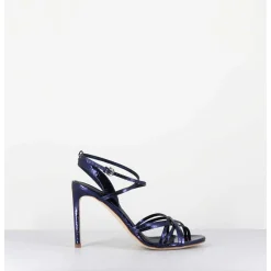 Sandales Talon Haut Cuir Imprime Serpent Bleu Nuit - 11119 Viper Oceano