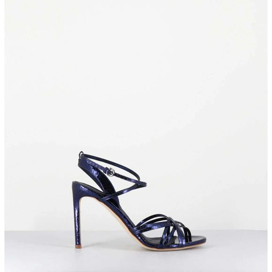 Sandales Talon Haut Cuir Imprime Serpent Bleu Nuit - 11119 Viper Oceano