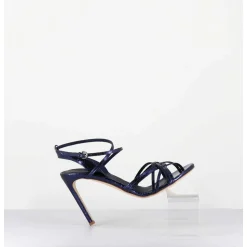 Sandales Talon Haut Cuir Imprime Serpent Bleu Nuit - 11119 Viper Oceano
