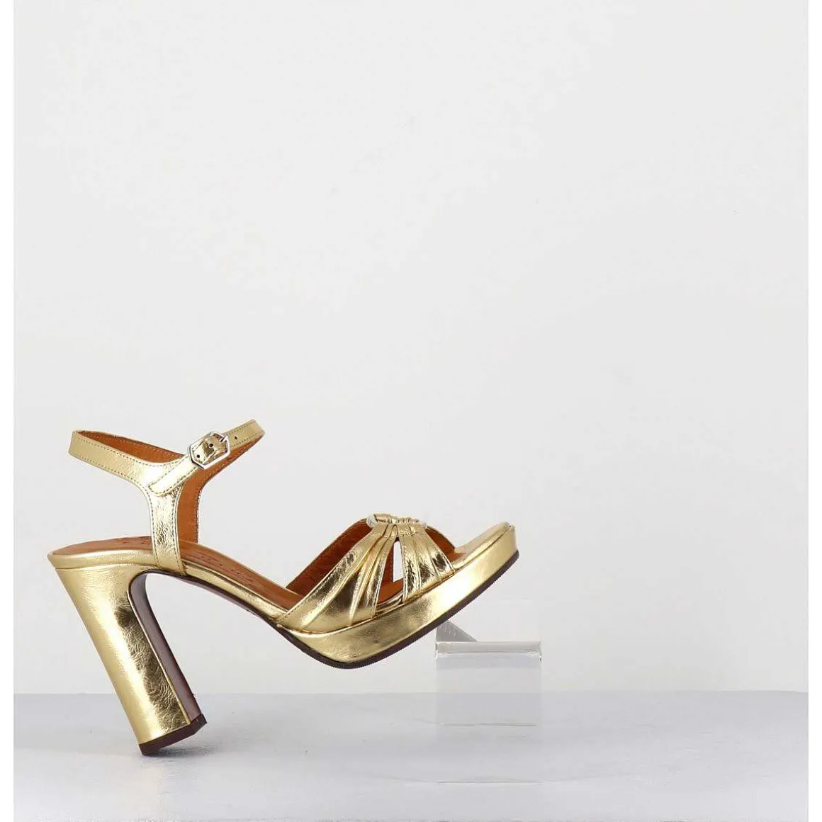 Sandales Talon Haut Cuir Metallise Or - Chiva Porsche Gold