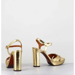 Sandales Talon Haut Cuir Metallise Or - Chiva Porsche Gold