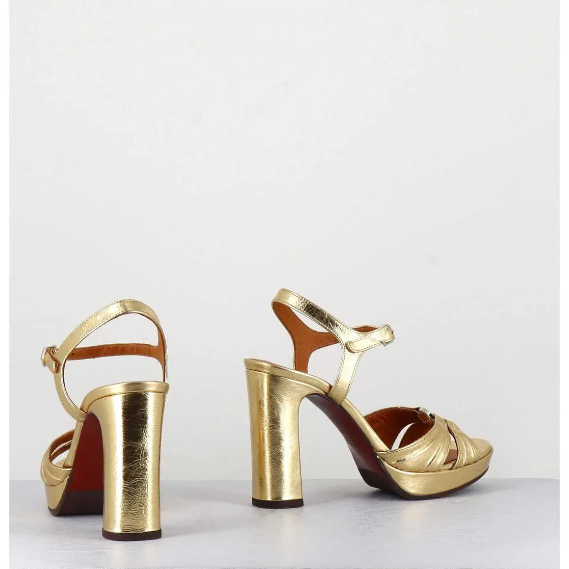 Sandales Talon Haut Cuir Metallise Or - Chiva Porsche Gold