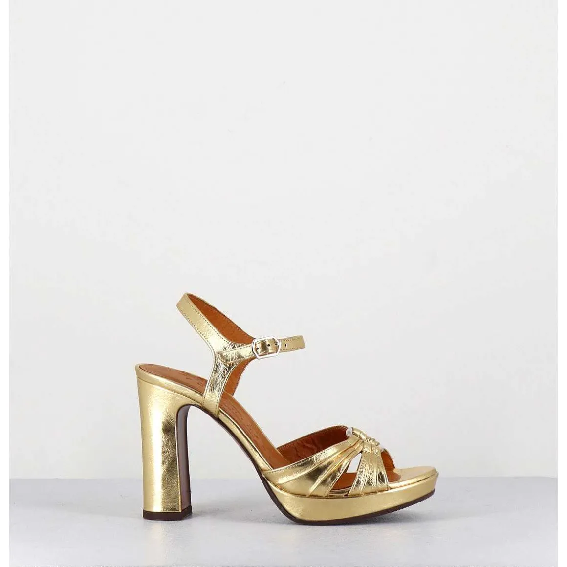 Sandales Talon Haut Cuir Metallise Or - Chiva Porsche Gold