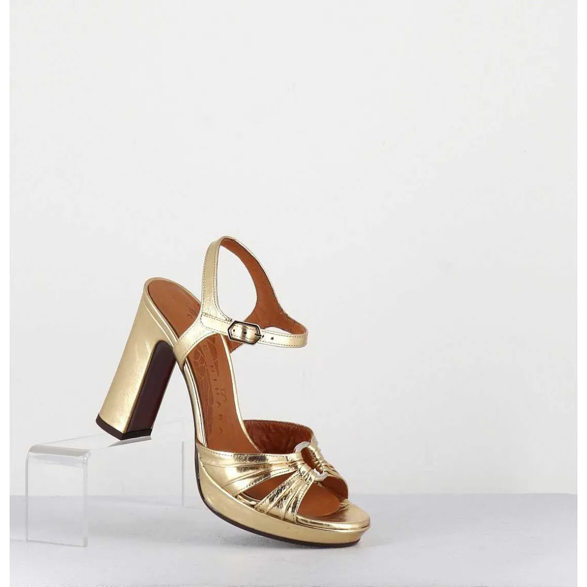 Sandales Talon Haut Cuir Metallise Or - Chiva Porsche Gold