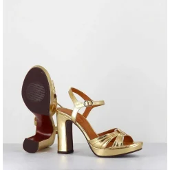 Sandales Talon Haut Cuir Metallise Or - Chiva Porsche Gold