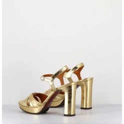 Sandales Talon Haut Cuir Metallise Or - Chiva Porsche Gold
