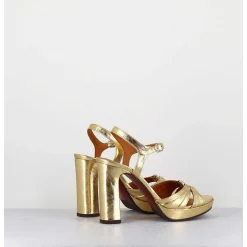 Sandales Talon Haut Cuir Metallise Or - Chiva Porsche Gold
