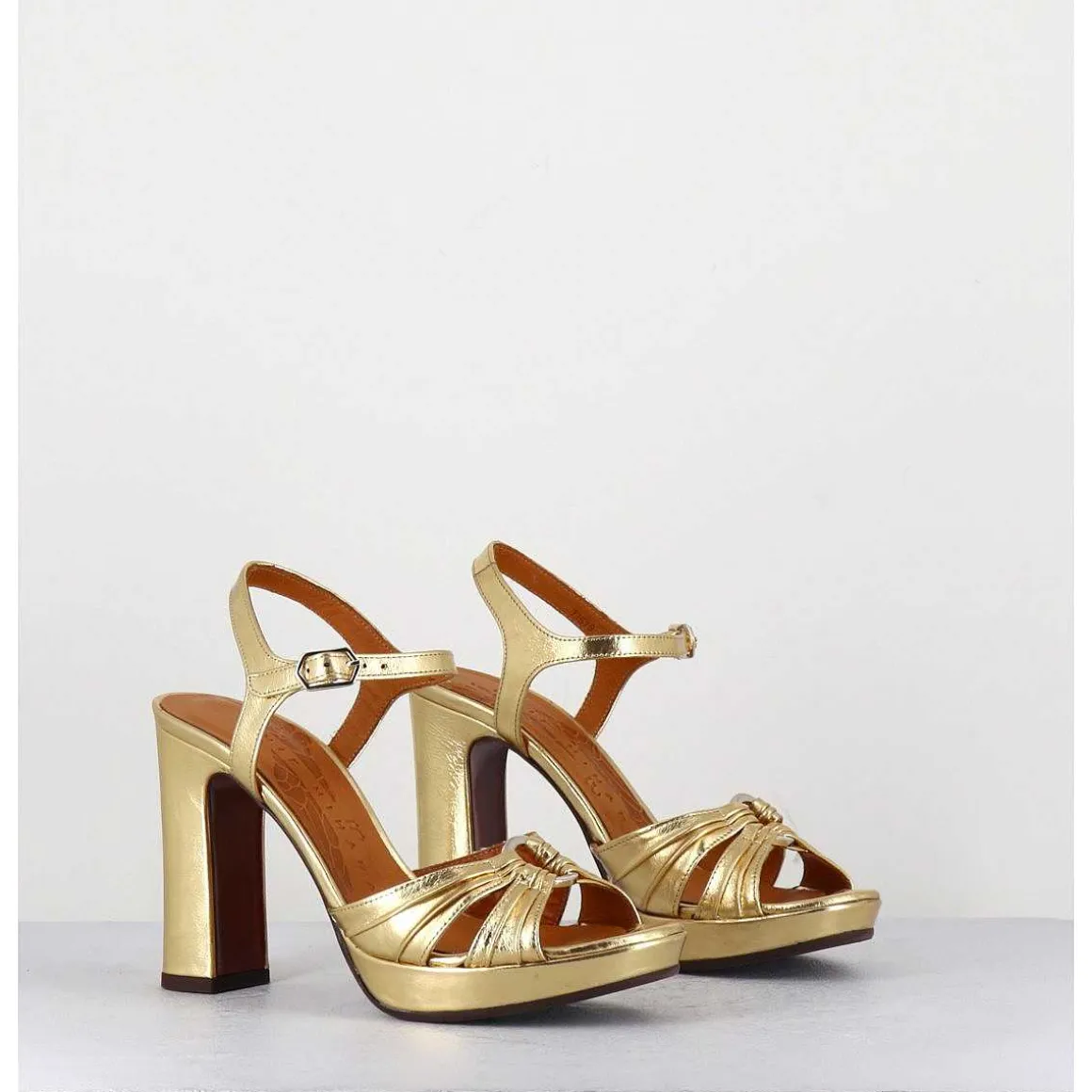 Sandales Talon Haut Cuir Metallise Or - Chiva Porsche Gold